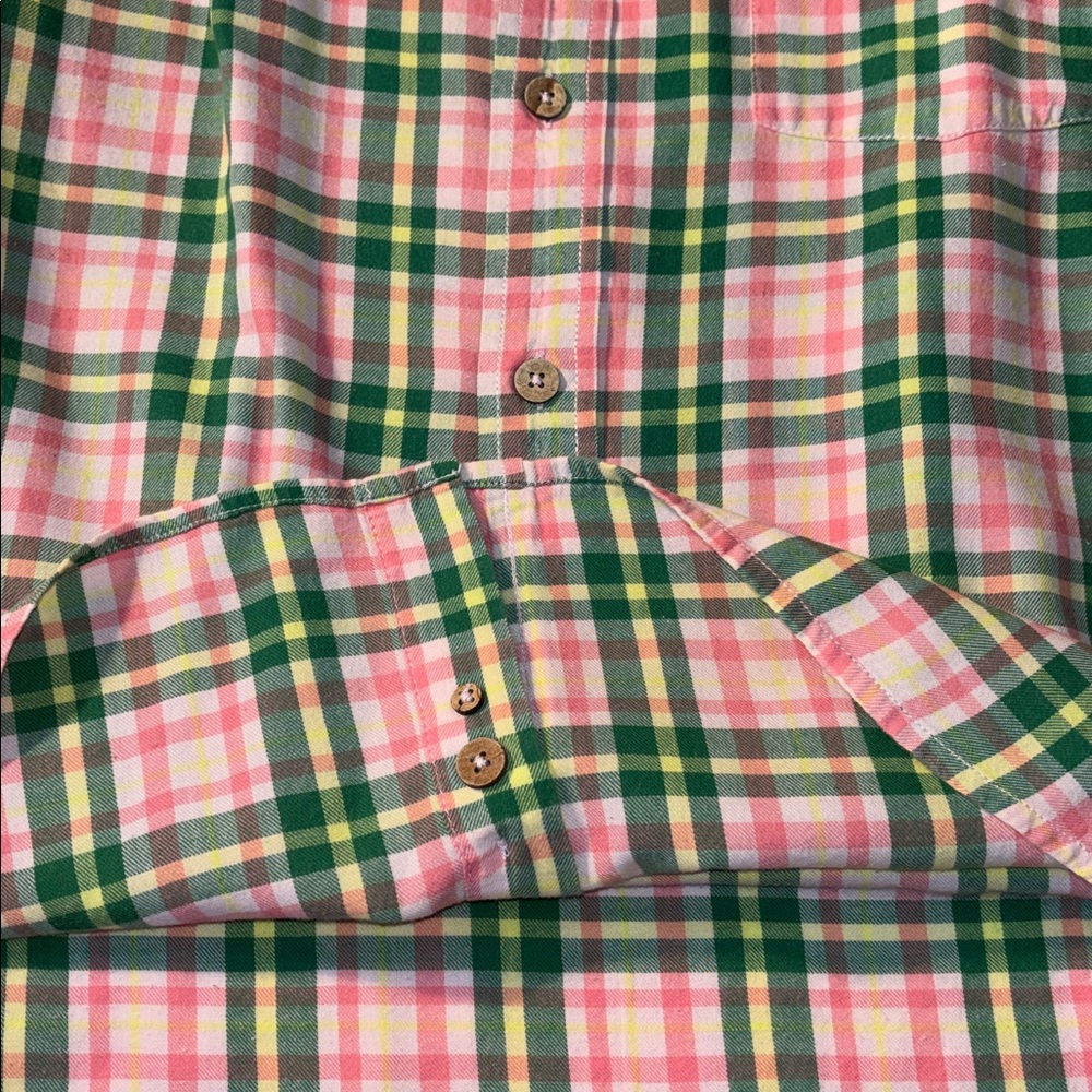 Vintage 1946 Preppy Plaid Button-Up Shirt Tropical Green Charleston Pink Lrg EUC - Picture 11 of 13